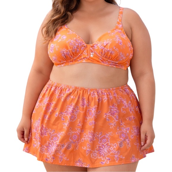Cacique Other - Cacique Swim Set 22/42DD Orange Floral Underwire Bikini Top + Skirtini NWOT